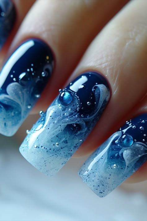 Blue Ombre Nails Azure Nails, Dramatic Nails Designs, Blue Ombre Nails, Blue Nail Art, Blue Nail Designs, Blue Nail, Nails 2024, Beautiful Nail Designs, Cute Nail Art