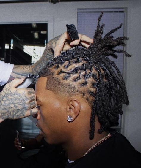 Loc Hairstyle For Men, Dread Ponytail Hairstyles Men, Short Style Dreads For Men, Styles For Short Dreads Men, Locstyles For Men, Hairstyles For Short Locs Men, Half Up Half Down Locs Men, Easy Dread Hairstyles, Men’s Starter Loc Styles