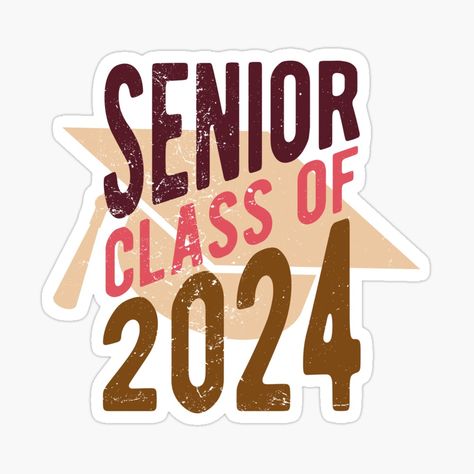 Senior class of 2024 - colorful pink burgundy brown sticker design. Back to school with original groovy design ♥ Let’s tell the world that you are a 2024 senior with this senior 2024 logo! Available also on notebooks t-shirts, phone cases and more. #2024senior #classofsenior2024 #2024graduation Class 12, Class Of 2024 Ideas, Class Of 2024 Stickers, Class Of 2024 Logo, Senior 2024 Logo, Senior Year Aesthetic 2024, Seniors 2024, Senior Year 2024, 2024 Logo