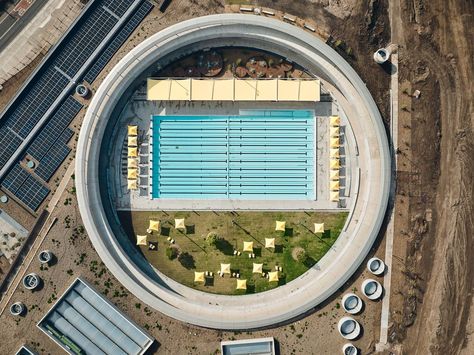 New Parramatta Aquatic Centre rings in swim season | ArchitectureAU Aquatic Center Architecture, Aquatic Center, Urban Heat Island, Water Playground, Swim Season, Urban Forest, Landscape Concept, Australian Architecture, Learn To Swim