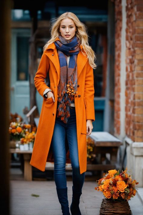 Look and feel your best at family gatherings this autumn with these cozy fall outfits for women. These outfits are designed to be both comfortable and stylish, featuring soft knits, warm layers, and flattering silhouettes. Perfect for Thanksgiving dinners, holiday celebrations, or just a casual family day, these fall outfit ideas will keep you warm and fashionable. Explore how to create the perfect family-friendly fall look. Orange Coat Outfit, Winter Midi Skirt, Midi Skirt Outfit Ideas, Winter Midi Skirt Outfit, Wardrobe Color Guide, Farm Fashion, Autumn Bouquet, Orange Coat, Wardrobe Color