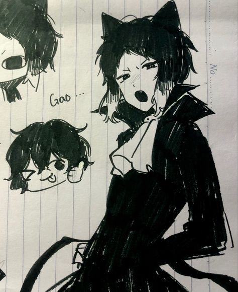 Cat Akutagawa, Things To Draw On A Sticky Note, Akutagawa Sketch, Akutagawa Drawing, Akutagawa Cute, Bsd Doodles, Ocs To Draw, Art Inspiration Sketches, Bungo Stray Dogs Fanart