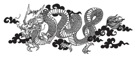 Tattoo art dargon fly hand drawing sketc... | Premium Vector #Freepik #vector #chinese-dragon #dragon-tattoo #china-dragon #dragon-pattern Chinese Dragon Horizontal, Hand Drawing Sketch, Sketch Black And White, Trash Polka Tattoo Designs, Vector Tattoo, Tattoos Dragon, Dragon Tattoo Ideas, Dragon Tattoo Art, Planner Doodles