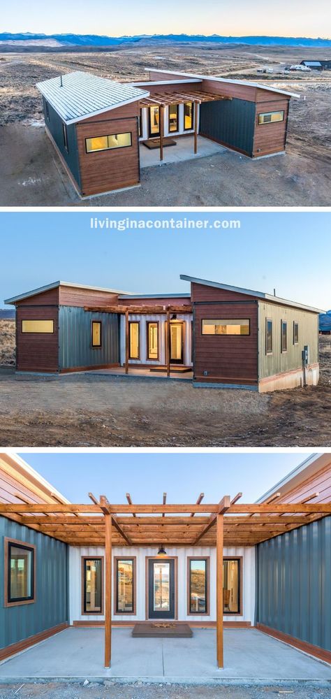 Explore this $315K H-layout container home in Wyoming, USA, with 800 sq. ft., 2 bedrooms, and open living, completed in 2023. #containerhomes #shippingcontainerdesign #ecofriendlyhomes #tinyHomes #sustainableliving #containerarchitecture #repurposedcontainers #moderndesign #containerinteriors #diycontainerhomes #minimalistliving #containerhomeplans #offgridliving #customcontainerhomes #compactlivingspaces Shipment Container Homes, Shipping Container Home Designs, Storage Container Homes, Container Cabin, Shipping Container House Plans, Barn Style House Plans, Container Buildings, Building A Container Home, Container Architecture