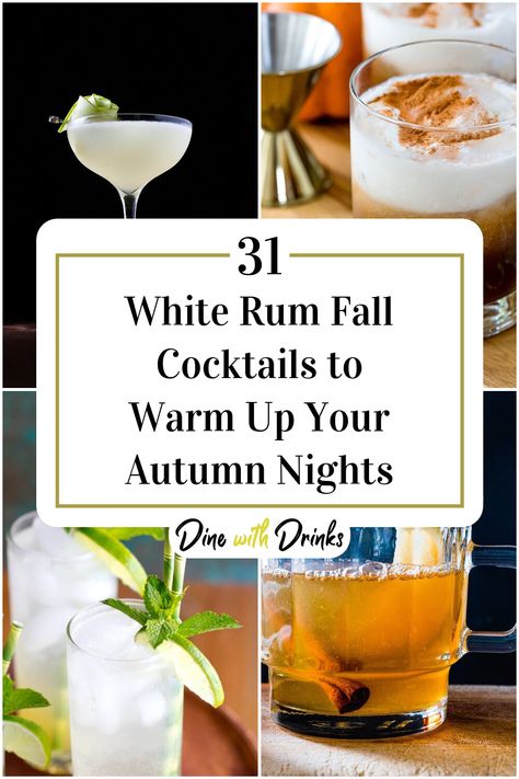 Collage of 4 white rum fall cocktails. White Rum Cocktails Recipes, White Rum Recipes, White Rum Cocktails, Easy Winter Cocktails, Vanilla Cocktail, Thanksgiving Recipes Drinks, Thanksgiving Cocktail Recipes, Winter Cocktails Recipes, Vanilla Rum