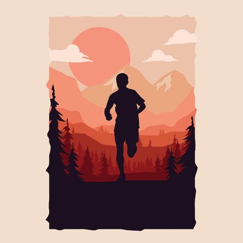 Runner Tattoo, Runner Silhouette, Running Drawing, Running Illustration, Running Tattoo, Running Art, Running Silhouette, Silhouette Tattoos, Mountain Illustration