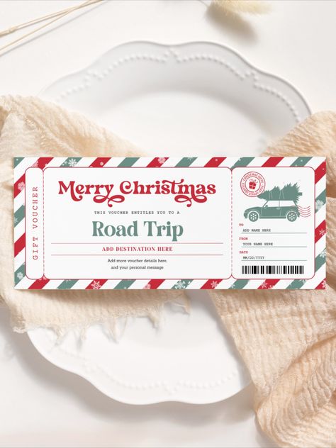 Editable template. Road Trip Christmas Ticket EDITABLE, Surprise Travel Trip Gift Certificate Printable, Weekend Away Trip Voucher, Surprise Trip, Vacation Ticket, Roadtrip Surprise Ticket, Free Coupon Car Trip, Off Road Adventure Voucher, Instant Download Babysitting Coupon, Christmas Vouchers, Christmas Gift Vouchers, Christmas Gift Certificate, Movie Night Gift, Christmas Coupons, Printable Gift Certificate, Christmas Movie Night, Christmas Service