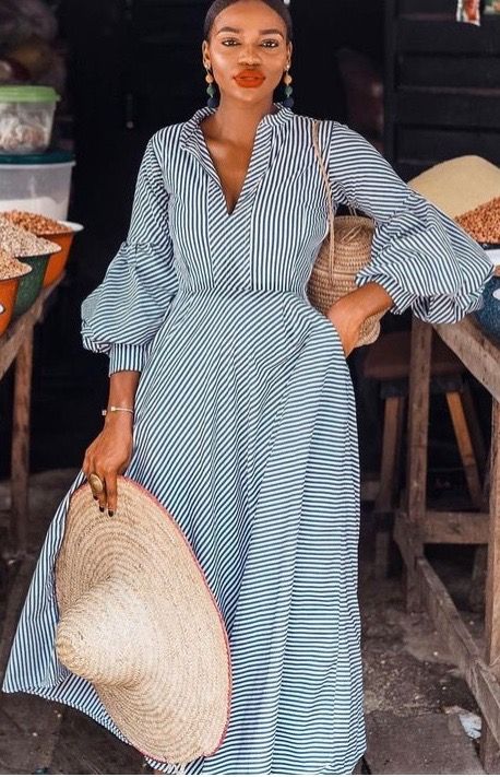 Dress For Chubby Ladies, Blue Stripped Dress, Materials Gown Style, Elegant Summer Outfits, Shweshwe Dresses, Cato Fashion, Stylish Work Attire, African Fashion Modern, Stripped Dress