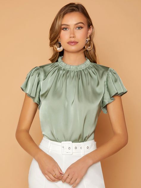 Butterfly Sleeve Top, Butterfly Sleeve, Plain Tops, Women Blouses, Butterfly Sleeves, Satin Blouse, Satin Top, Cotton Blouse, Dressy Tops