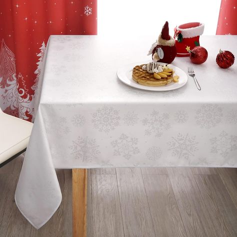 MikiUp Jacquard Rectangle Christmas Tablecloth - Xmas Snowflakes Glitz Metallic Fabric Table Cloth, Waterproof and Washable Holiday Decorative Table Cover for Party, White/Sliver 60 x 84 Inch: Tablecloth: Amazon.com.au New Years Dinner Party, Dining Room Tablecloth, Holiday Tablecloths, Damask Tablecloth, Poinsettia Flower, Tablecloth Fabric, Christmas Table Cloth, Silver Snowflakes, Le Chateau