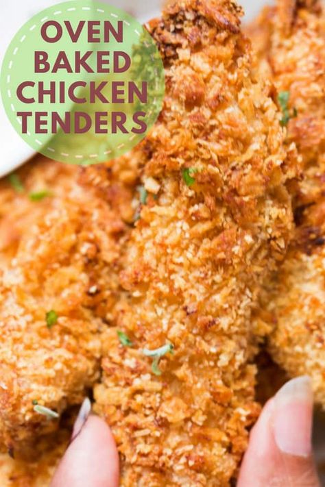 Oven Crispy Chicken, Chicken Tender Recipes Baked, Homemade Chicken Fingers, Baked Parmesan Chicken, Crunchy Chicken Tenders, Chicken Fingers Baked, Oven Baked Chicken Tenders, Baked Breaded Chicken, Baked Chicken Strips