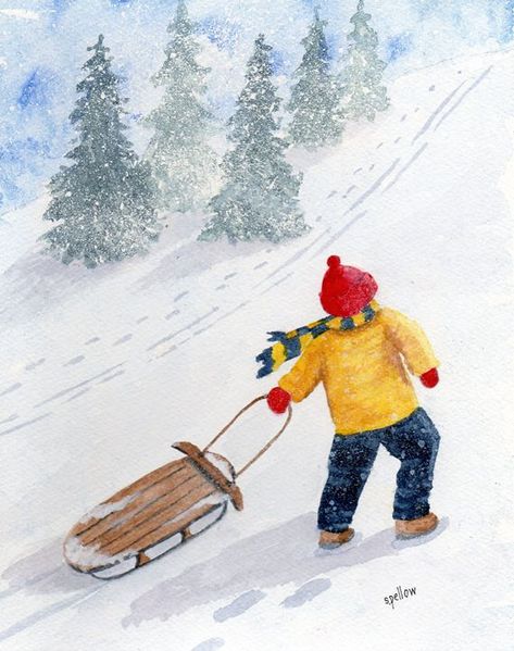 Skier Painting, Clover Craft, Watercolor Christmas Cards Diy, Dyi Art, Children Painting, Watercolor Birthday Cards, Watercolor Winter, Winter Watercolor, Watercolor Birthday