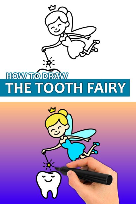 Learn how to draw a the Tooth Fairy with this step by step drawing tutorial video. Enjoy! ♥ #toothfairy #drawing #easydrawing #howtodraw #learntodraw #drawingtutorial #easydrawingforkids How To Draw A Tooth Step By Step, Fairy Drawings, The Tooth Fairy, Easy Drawings For Kids, Step Drawing, Learn How To Draw, Tutorial Video, Tooth Fairy, Step By Step Drawing