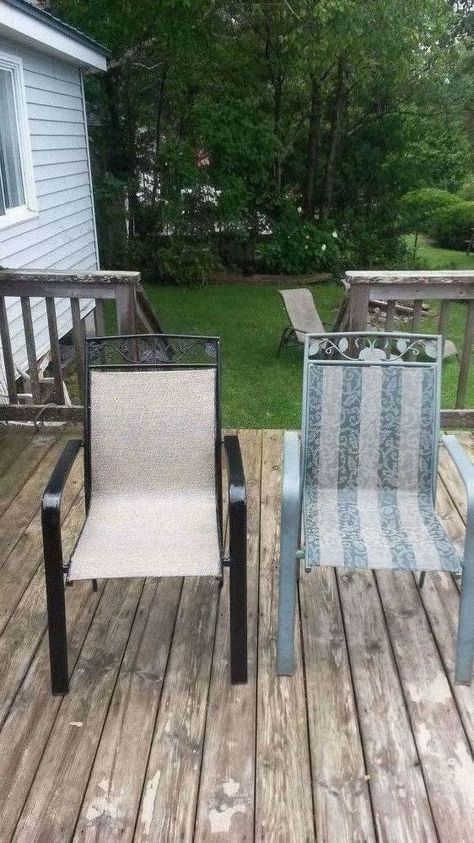 Lawn Chair Redo - Before and After Chair Redo, Comfy Living Room Furniture, Wooden Adirondack Chairs, Wrought Iron Patio Chairs, Lawn Chair, Outdoor Patio Table, Leather Dining Room Chairs, Wicker Dining Chairs, Garden Table And Chairs