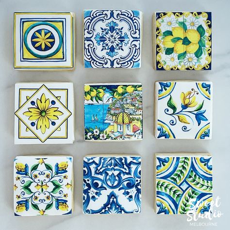 Inspired by picturesque Mediterranean village that is Positano, these tile cookies are the perfect addition to Amalfi Coast themed bridal showers, hens parties, baby showers and birthdays! Order as little or as many you would like; we do not have minimum orders for this product! Other information Tile design Please note that the tile design will be selected at random Cookies Cookies are approximately 6.5cm wide Each cookie comes individually wrapped in a clear cellophane bag Cookies are handmade Amalfi Coast Ceramics, Amalfi Coast Tiles, Amalfi Coast Cookies, Almafi Coast Themed Party, Mediterranean Theme Party, Mediterranean Baby Shower, Amalfi Coast Theme Party, Amalfi Theme, Tile Cookies