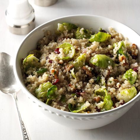 Brussels Sprouts & Quinoa Salad Quinoa Brussel Sprouts, Healthy Quinoa Recipes, Brussel Sprouts Salad, Grilled Butternut Squash, Cranberry Quinoa Salad, Lemon Cranberry, Sprouting Quinoa, Quinoa Recipes Healthy, Healthy Quinoa