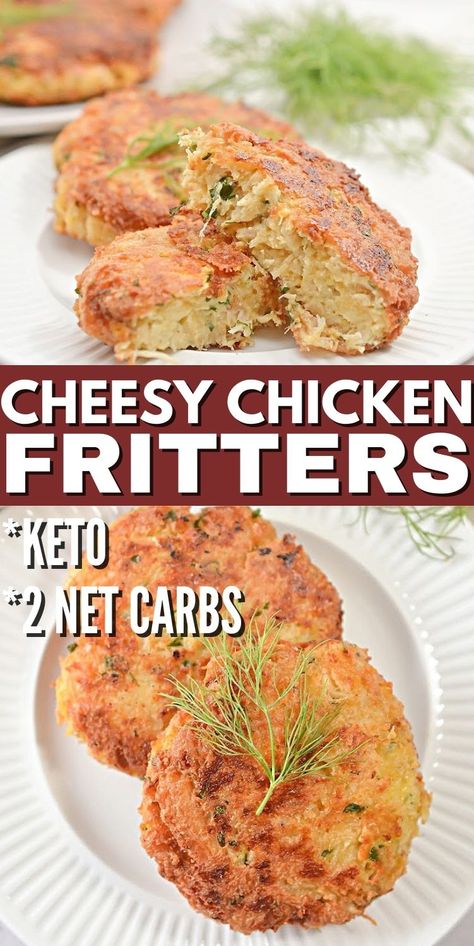 Keto Chicken Lunch Ideas, Keto Recipes With Ground Chicken, Ground Chicken Low Carb Recipes, Canned Chicken Fritters, Keto Soft Foods, Keto Cheesy Chicken, Canned Chicken Fritters Recipe, Garlic Chicken Fritters, Can Chicken Keto Recipes