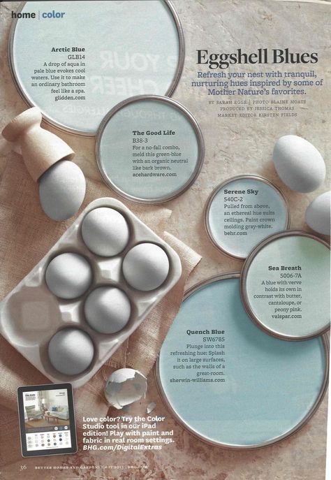 Potential wall color from Eggshell Blues paint colors in May 2013 issue of BHG Eggshell Blue, Apartment Diy, Wall Bathroom, Blue Paint Colors, Apartment Bathroom, Design Seeds, Interior Paint Colors, House Paint, Paint Colors For Home