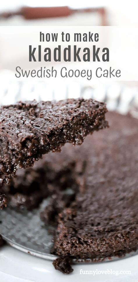 This 6-ingredient chocolate cake, Swedish Gooey Cake, is the best swedish sticky chocolate cake ever! Kladdkaka Swedish Chocolate Cake for everyone! #easybakingrecipes #swedishcooking #swedishbaking #kladdkaka Swedish Sticky Chocolate Cake (kladdkaka), Swedish Chocolate Cake Recipe, Swedish Chocolate Cake, Swedish Recipes Desserts, Swedish Meals, Swedish Sticky Chocolate Cake, Kladdkaka Recipe, Swedish Desserts, Norwegian Cake