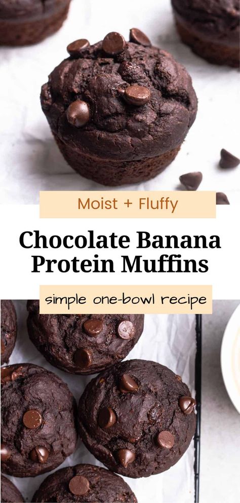 Chocolate Banana Protein Muffins, Protein Banana Muffins, Healthy Protein Muffins, Protein Powder Muffins, Muffins With Almond Flour, Double Chocolate Banana Muffins, Chocolate Protein Muffins, Eat More Protein, Banana Protein Muffins