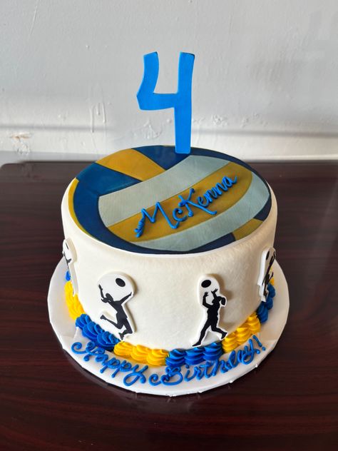 Volleyball Themed Cake, Birthday Foods, 4th Birthday Cake, Sports Cakes, 4th Birthday Cakes, Sport Cakes, Birthday Food, Blue And Yellow, 4th Birthday