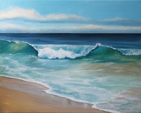 Wave Art Painting, Ocean Landscape Painting, Ocean Art Painting, Beach Scene Painting, Seascapes Art, Beach Art Painting, Acrylic Art Projects, Waves Crashing, Ocean Landscape