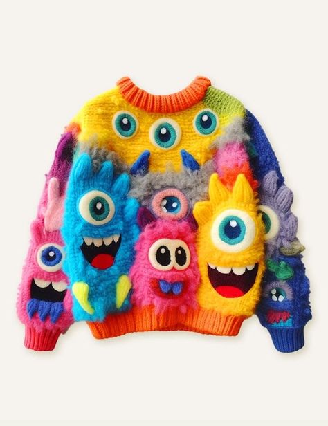 Best Ugly Christmas Sweaters, Ugly Christmas Sweater Ideas, Animal Print Vests, Christmas Sweater Ideas, Sweater Ideas, Creative Embroidery, Ugly Christmas Sweaters, Little Monsters, Family Outfits