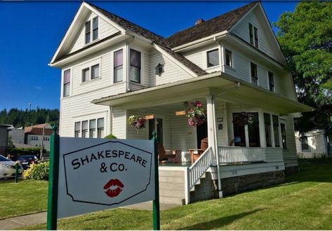 Shakespeare & Company is located in an old 2-story house (which was once a bordello!) across the street from the Lewis County Courthouse in Chehalis. Chehalis Washington, Washington Vacation, Adventure Island, Shakespeare And Company, Evergreen State, Oregon Washington, Book Shop, Islands Of Adventure, Local Travel