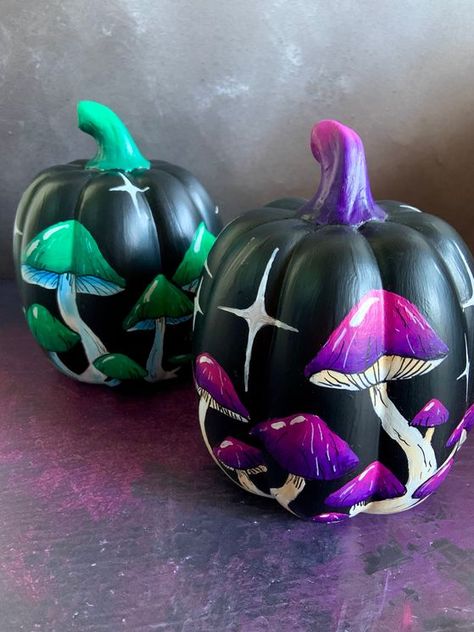 Pumpkin Painting Ideas - Magical Mushroom Ceramic Pumpkin Mushroom Art Halloween Decor Clay Pumpkin Painting Ideas, Painted Pumpkins Mushroom, Pumpkin Decorating Sharpie, Pumpkin Paint Ideas Halloween, Fun Painted Pumpkin Ideas, Painted Pumpkins Spider, Halloween Painting Ideas On Pumpkins, Painted Black Pumpkins, Pumpkin Decorating Paint Creative