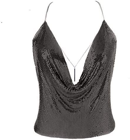 Luxexy Gold Sexy Tops for Women Sparkly Deep V Neck Crop Tank Tops Cami Body Chain Top Chain Tops, Sparkly Tops, Sparkly Top, Janet Guzman, Chain Top, Black Chain, Black Mini Skirt, Tank Top Cami, Dark Wash Jeans