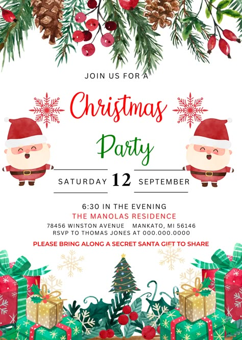 Funny Christmas Party Invitations, Fonts Google Docs, Christmas Party Invitations Free, Nightmare Before Christmas Font, House Party Invitation, Christmas Fonts Alphabet, Christmas Invitation Card, Christmas Party Flyer, Canva Christmas