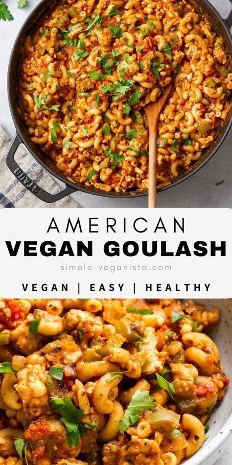 Easy Vegan Goulash, Vegetarian Goulash Recipes, One Pot Veggie Meals, Veggie Goulash Recipes, American Vegan Recipes, Veggie Filled Meals, Vegan Kidney Bean Recipes, Veggie Goulash, Vegan Whole Food Recipes