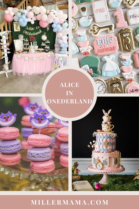 Onederland Birthday Party Girl Theme, Onederland Food Ideas, Onederland Birthday Party Girl, Alice In Onederland First Birthday, First Birthday Party Theme Ideas, 1 Birthday Party, Baby Girls 1st Birthday, Alice In Onederland, Baby First Birthday Themes