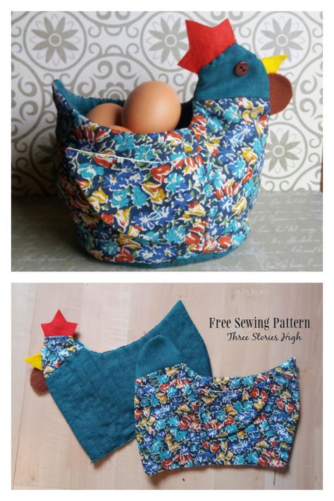 Fabric Easter Chicken Egg Basket Free Sewing Patterns Stuffed Chicken Sewing Pattern Free, Chicken Egg Holder Diy, Diy Egg Collecting Basket, Egg Holder Diy, Chicken Egg Basket, Chicken Egg Holder, Basket Sewing Pattern, Easy Sewing Patterns Free, Easter Basket Pattern