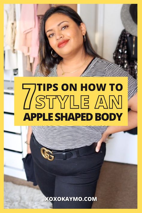 plus size fashion for women, HOW TO STYLE AN APPLE SHAPED BODY Oval Shape Body Style, A Shape Dress Outfits, No Shape Body Outfits, How To Wear Clothes Body Shapes, Styling An Apple Shape, Dress For Thick Waist Body Types, Apple Body Clothes, Round Shape Outfits, Round Shaped Body Outfits