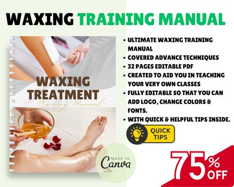 Editable Advance Intimate Waxing Training Manual, Body Waxing Training Manual, Female Wax Course, eBook, Training Guide, Waxing eBook by BeautySalonandCo on Etsy Hollywood Waxing, Types Of Wax, Body Waxing, Beauty Therapist, Beauty Therapy, Ebook Template, Self Assessment, Step By Step Instructions, Helpful Hints