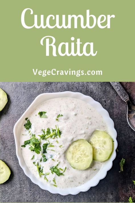 Cucumber raita is a popular & refreshing Indian condiment made with yogurt, cucumbers and seasoned with various spices. Cucumber Raita Recipe Indian, Raita Recipe Indian, Cucumber Raita Recipe, Indian Cucumber, Cucumber Health Benefits, Raita Recipe, Veg Pulao, Indian Meals, Cucumber Benefits