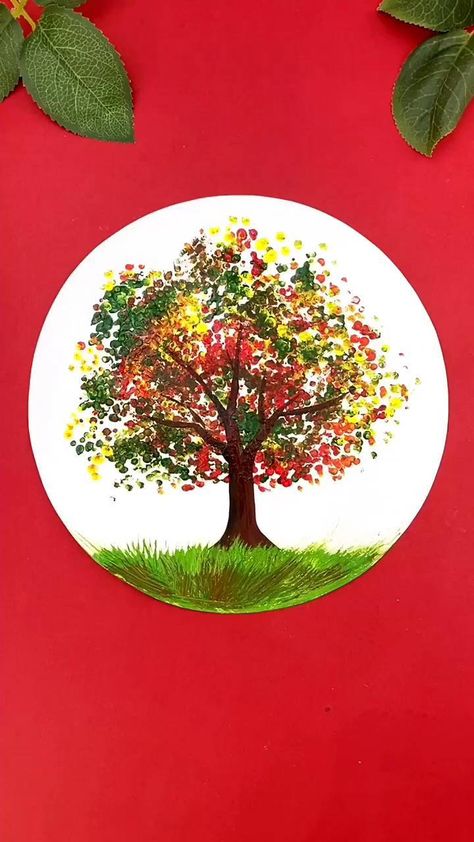 Artist 🎨 | Easy Tree Painting using Earbuds /cotton swab Painting for kids # cotton swab # tree painting # creative work # beautiful # Art work... | Instagram Cotton Swab Painting, Easy Tree Painting, Leaf Print Art, Flower Crafts Kids, Collage Landscape, School Kids Crafts, Easy Art For Kids, Fall Arts And Crafts, Cool Paper Crafts