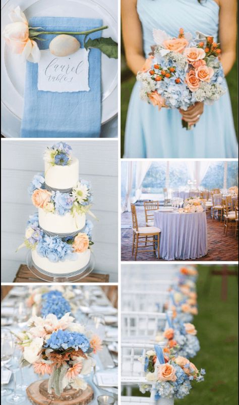 Ice Blue And Peach Wedding, Peach And Blue Wedding Theme, Light Blue And Coral Wedding, Light Blue And Peach Wedding, Ice Blue Wedding Theme, Peach Chair, Peach And Blue Wedding, Ice Blue Bridesmaid Dresses, Blue And Peach Wedding