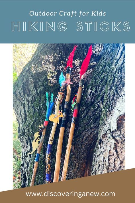 Walking Sticks are a great outdoor craft for kids. Children will enjoy decorating their hiking sticks with feathers, duct tape, beads and markers to make them personalized. Great nature inspired activity for children and adults of all ages. Fall Nature Crafts, Walking Sticks For Hiking, Nature Crafts Kids, Sticks Craft, Craft Activity For Kids, Adventure Crafts, Idea For Summer, Decorating With Sticks, Nature Craft