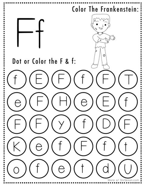 Free Halloween Themed Letter Dotting Worksheets For Letter F Halloween Worksheets Preschool, Letter F Craft, Dot Marker Activities, Abc Worksheets, Free Printable Halloween, Halloween Worksheets, Halloween Letters, Teaching Toddlers, Letter Worksheets