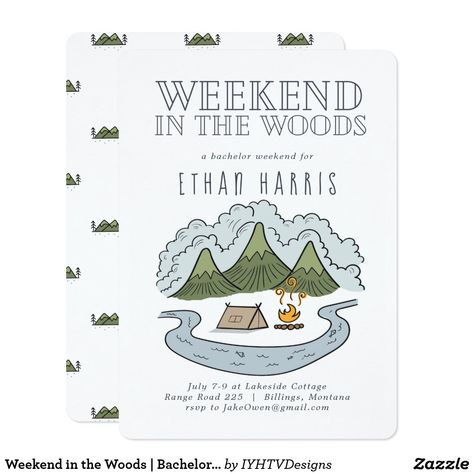 Weekend in the Woods | Bachelor Party Invitation Dream Wedding Ceremony, Bachelor Party Invitations, Simple Sketch, Bachelorette Invitations, Stag Party, Bachelorette Party Invitations, Invitation Sizes, Sketches Easy, Bridal Shower Decorations