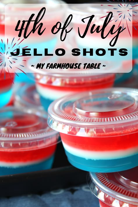 4th Of July Shots, White Jello, Red White And Blue Jello, Blue Jello Shots, Fourth Of July Drinks, Yummy Summer Cocktails, Jell O Shots, Layered Jello, Blue Jello