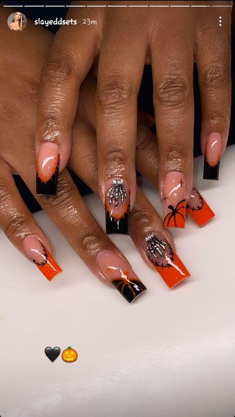 Short French Halloween Nails, Fall French Tips Nails, Fall French Tip Nails Designs, Halloween French Tips, French Tip Nails Fall, Fall French Tips, Painted Acrylic Nails, Poppin Nails, Tech Career