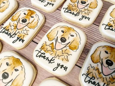 Golden Retriever Cookies, Engagement Cookies, Iced Sugar Cookies, Cookie Favors, Dog Cookies, Buzzfeed Food, Dog Biscuits, Welcome Bags, Iced Cookies