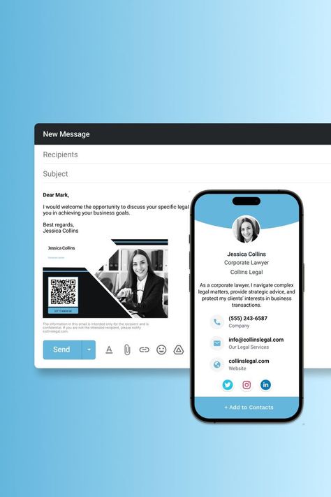 Digital Business Cards In Email Signature for Realtors Jessica Collins, Real Estate Success, Digital Business Cards, Digital Business Card, Career Growth, Legal Services, An Email, Business Goals, Business Tools