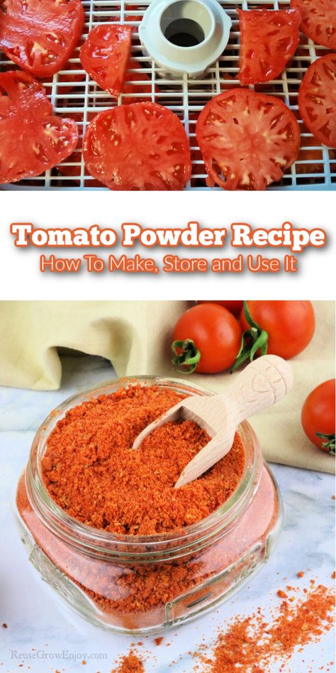 Homemade Tomato Powder, Preserving Fresh Tomatoes, Dehydrated Tomato Powder, Freeze Dried Tomato Powder, How To Use Tomato Powder, Recipes With Tomato Powder, How To Dehydrate Tomatoes, Tomato Skin Recipes, Tomato Powder How To Make