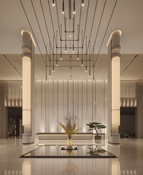 House Entrance Lobby, Residence Lobby, Entrance Lobby Design, Hotel Corridor, Lobby Interior Design, Entrance Lobby, Hall Interior Design, Dream Life House, Column Design