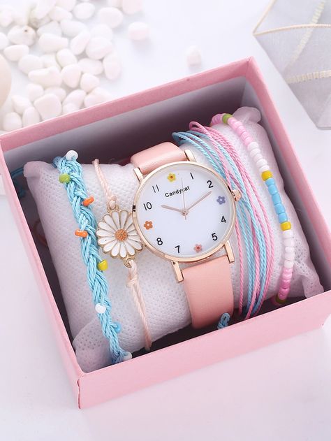 Casual Collar    Set De Reloj Embellished   Niños Joyas & Relojes Watch Simple, Simple Watches, Cute Watches, Flower Watch, Unicorn Decorations, Watch Set, Daisy Bracelet, Girls Watches, Kids Watches