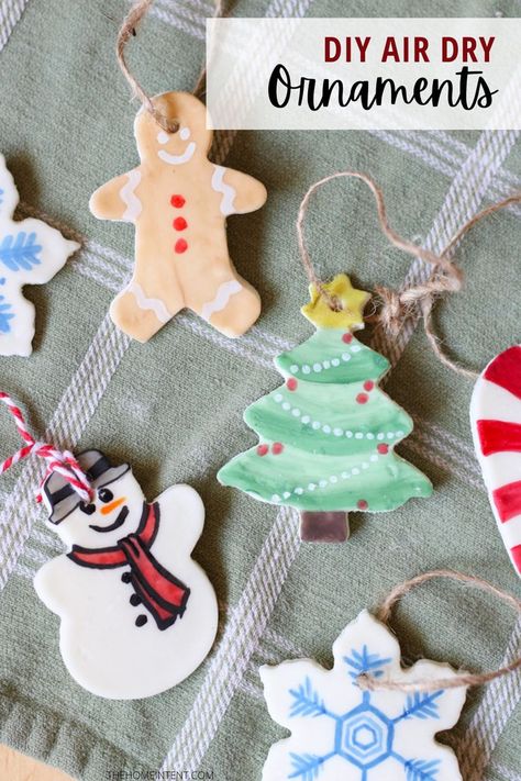 Air Dry Ornaments, Dry Clay Ornaments, Air Dry Clay Ornaments, Christmas Ornaments Diy Kids, Ornaments Diy Kids, Clay Christmas Decorations, Homemade Clay, Diy Air Dry Clay, Ornaments Homemade